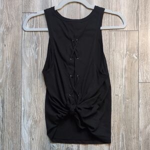 Victoria Sport Black Lace-Up Knot Back Tank Top